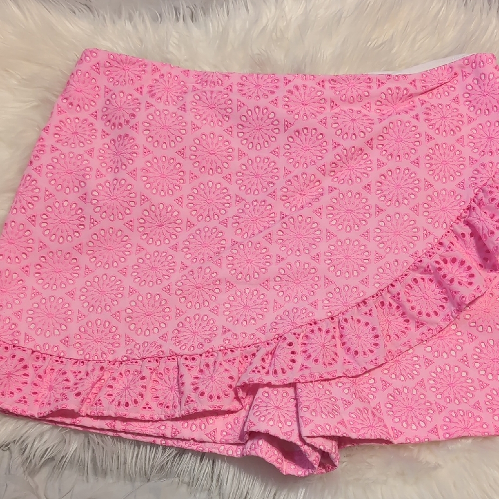 Lilly Pulitzer Hot Pink Eyelet Ruffle Skort